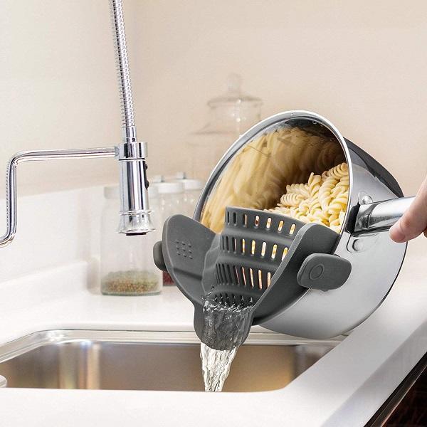 Clip On Silicone Colander Kitchen Strain Strainer